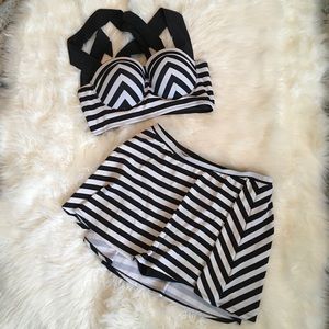 Torrid Striped Halter Bikini w/ Skater Skirt 1XL